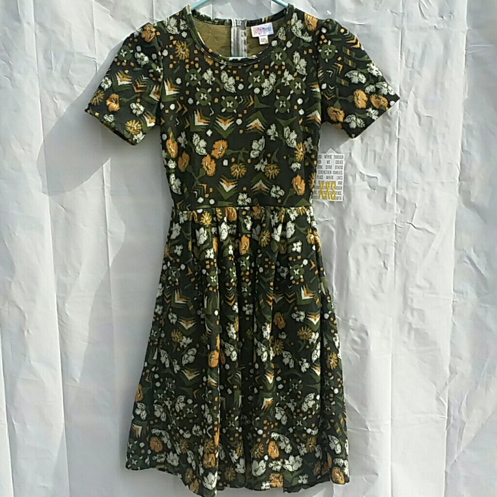 LuLaRoe Amelia Dress Green Floral Size XXS
